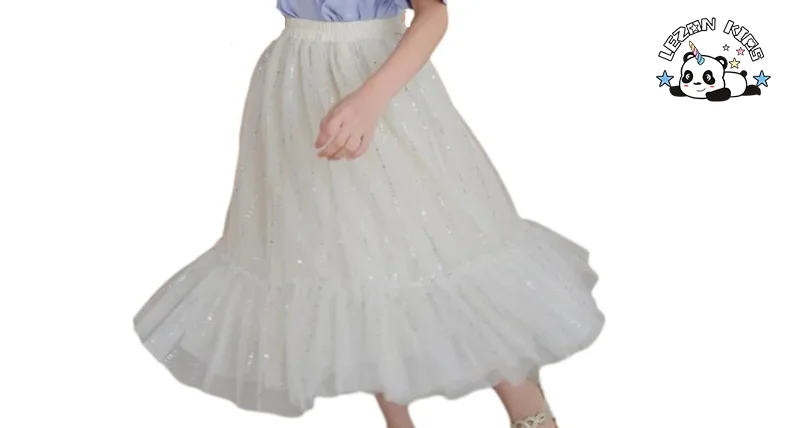 LEZONKIDS - Saia Longa de Tule com Estampa de Folha de Prata para Meninas, Personalizável, com Forro de Algodão Doce